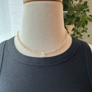 Beige Beaded “A” Initial Necklace • Adjustable Fashion Necklace